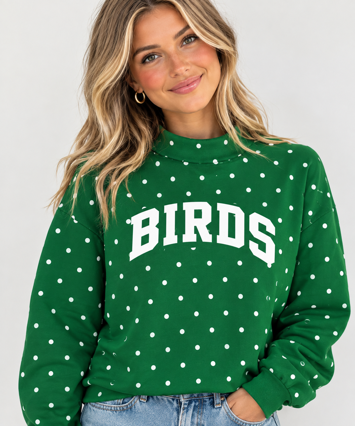Birds Polka Dot Mockneck
